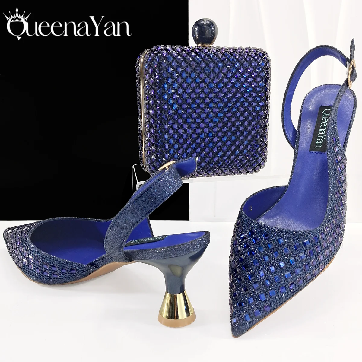 Queena Yan Glamorous Silver Color Occasions Party Wedding Lady Shoes and Bag Set In Stock Elegant Heels with Matching Purse