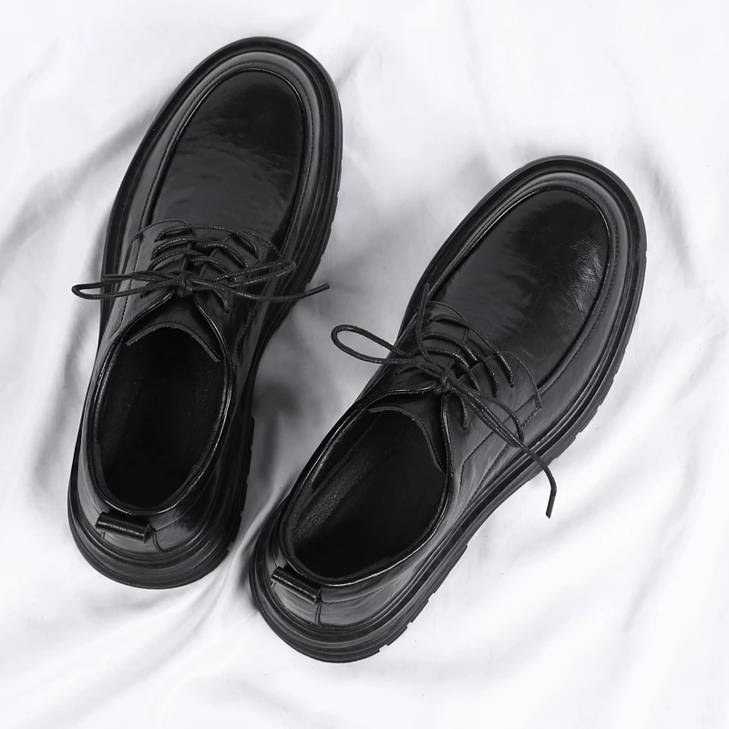 Spring New Lace Up Oxford Shoes High-quality Men's Comfortable Genuine Leather British Thick Soled Business Dress Leather Shoes
