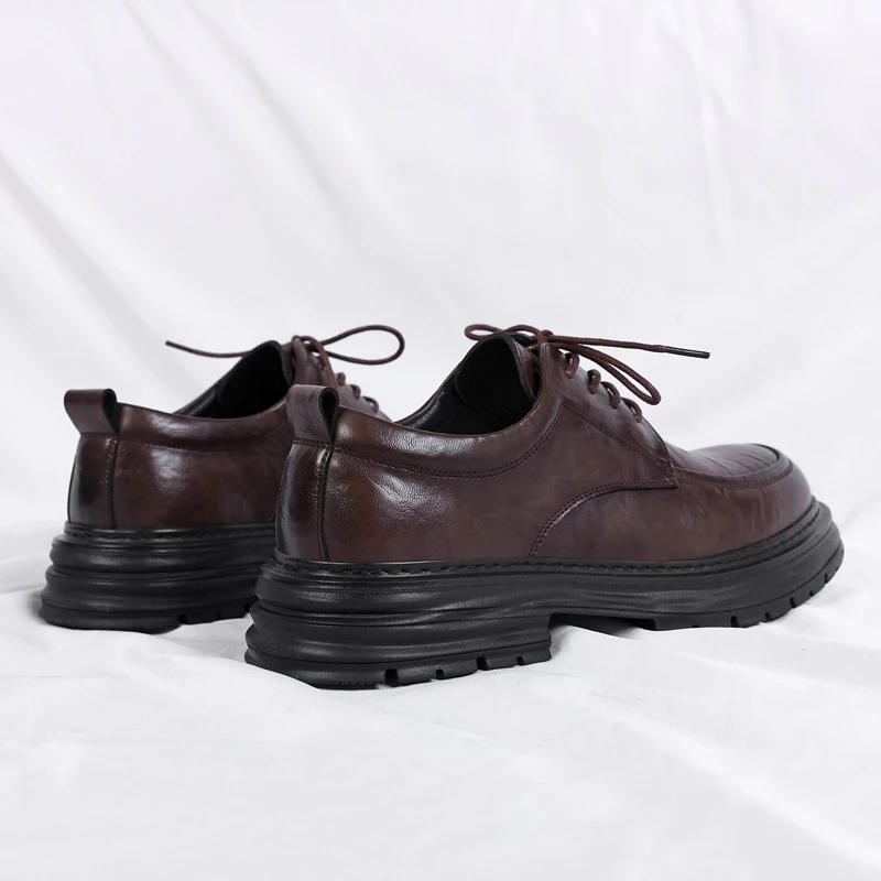 Spring New Lace Up Oxford Shoes High-quality Men's Comfortable Genuine Leather British Thick Soled Business Dress Leather Shoes
