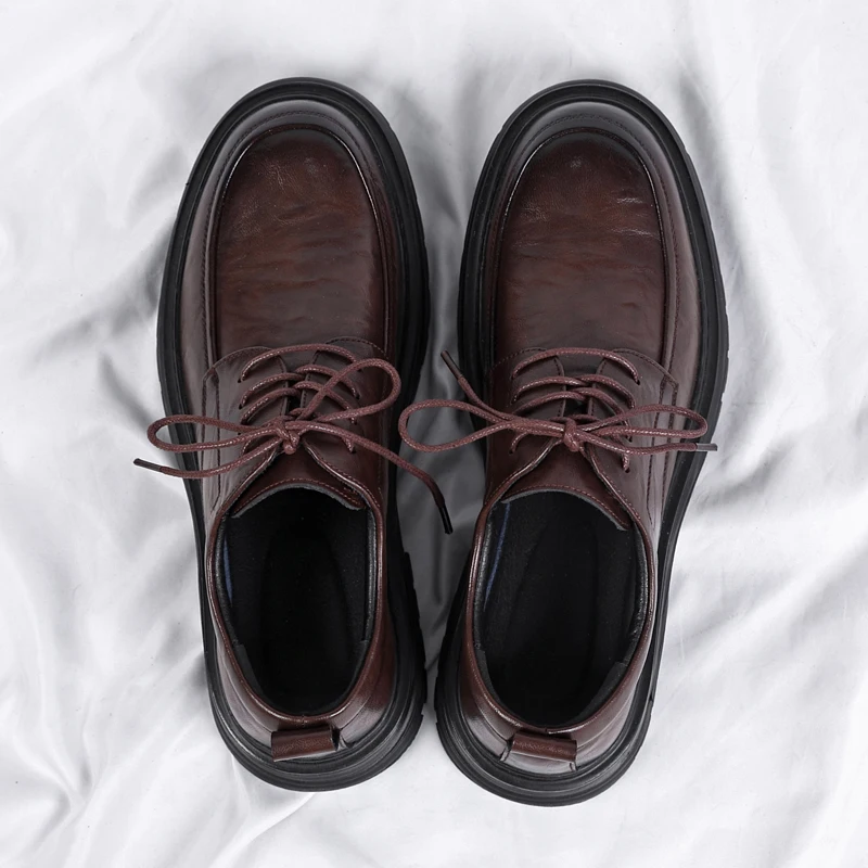 Spring New Lace Up Oxford Shoes High-quality Men's Comfortable Genuine Leather British Thick Soled Business Dress Leather Shoes
