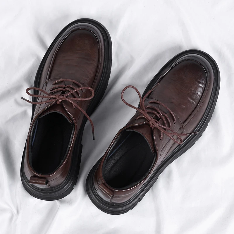 Spring New Lace Up Oxford Shoes High-quality Men's Comfortable Genuine Leather British Thick Soled Business Dress Leather Shoes