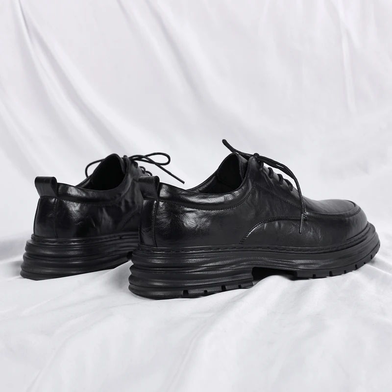 Spring New Lace Up Oxford Shoes High-quality Men's Comfortable Genuine Leather British Thick Soled Business Dress Leather Shoes