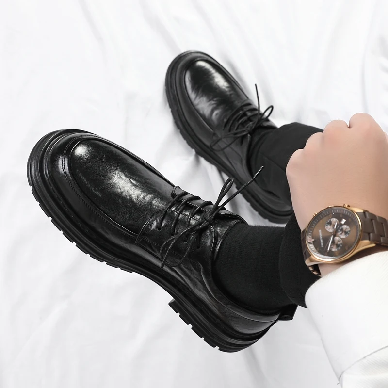Spring New Lace Up Oxford Shoes High-quality Men's Comfortable Genuine Leather British Thick Soled Business Dress Leather Shoes