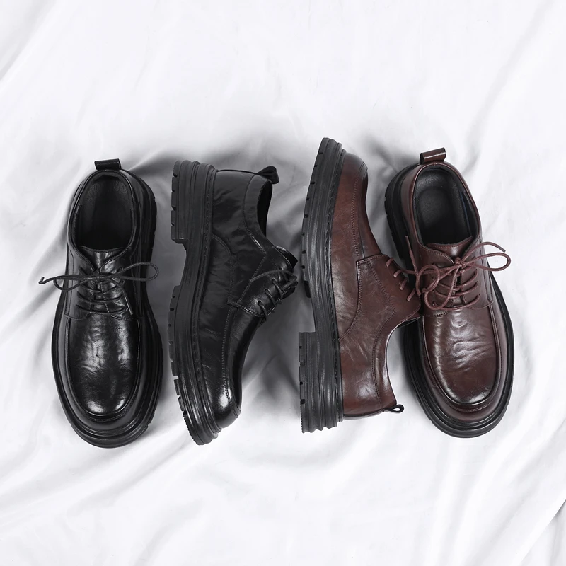Spring New Lace Up Oxford Shoes High-quality Men's Comfortable Genuine Leather British Thick Soled Business Dress Leather Shoes