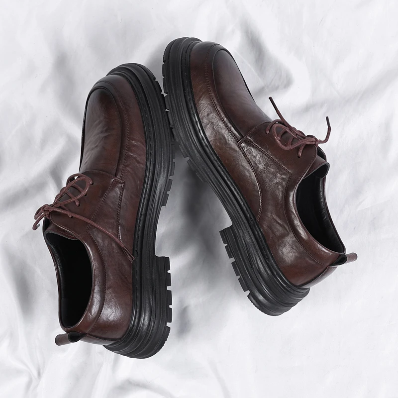 Spring New Lace Up Oxford Shoes High-quality Men's Comfortable Genuine Leather British Thick Soled Business Dress Leather Shoes
