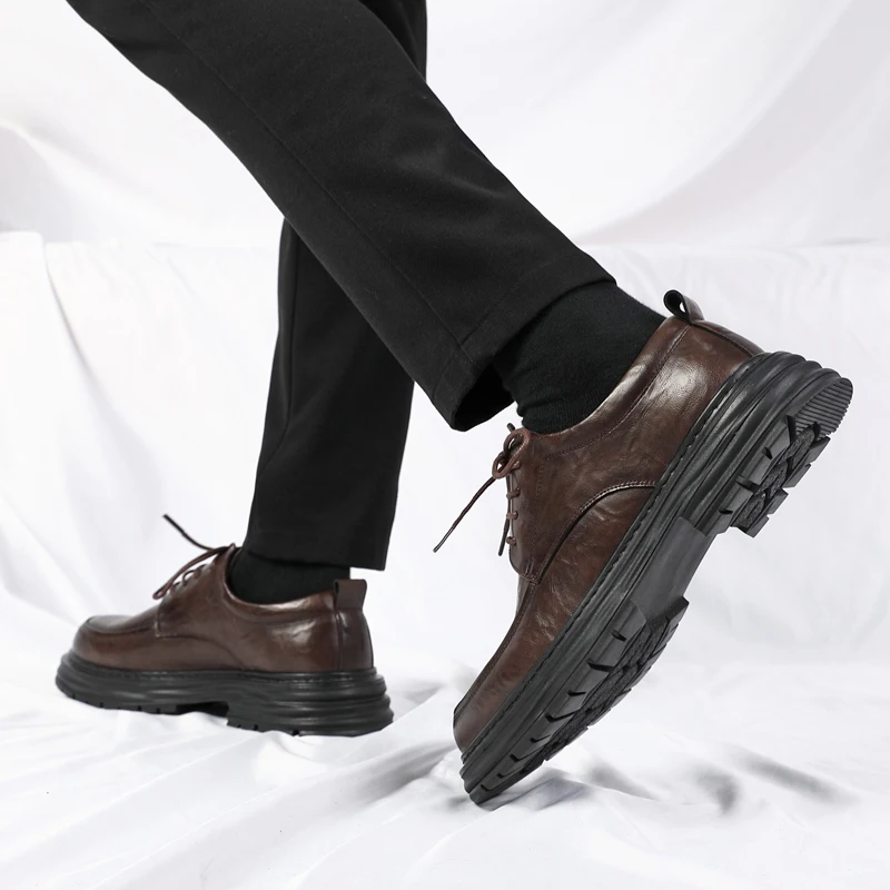 Spring New Lace Up Oxford Shoes High-quality Men's Comfortable Genuine Leather British Thick Soled Business Dress Leather Shoes