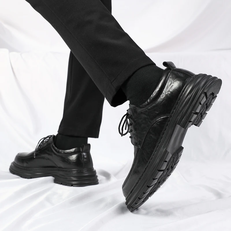 Spring New Lace Up Oxford Shoes High-quality Men's Comfortable Genuine Leather British Thick Soled Business Dress Leather Shoes