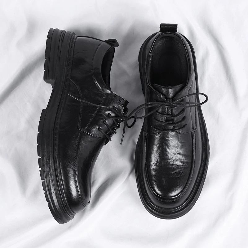 Spring New Lace Up Oxford Shoes High-quality Men's Comfortable Genuine Leather British Thick Soled Business Dress Leather Shoes