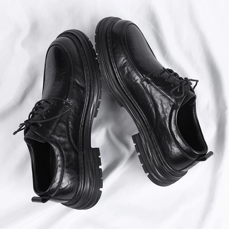 Spring New Lace Up Oxford Shoes High-quality Men's Comfortable Genuine Leather British Thick Soled Business Dress Leather Shoes