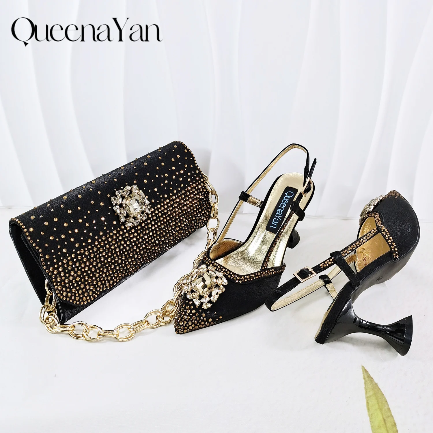 Best-selling shoes Matching bag combinations in Europe and America Diamond-embellished Bag And Shoes from the workplace Or Party