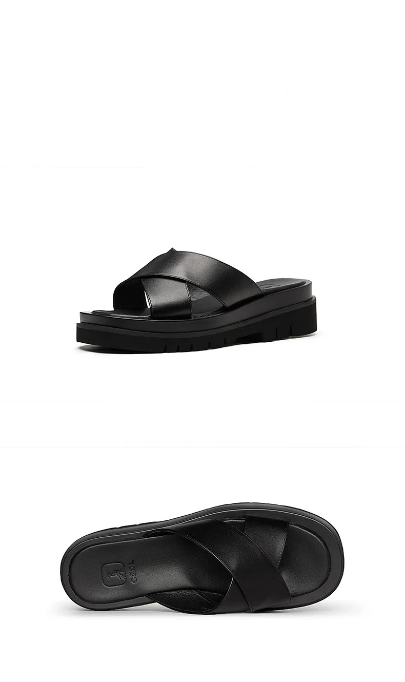 Luxury Mens Leather Slippers 2024 New Style Genuine Leather Outdoor Sandals Fashion Platform Business Slippers Summer Man Shoes