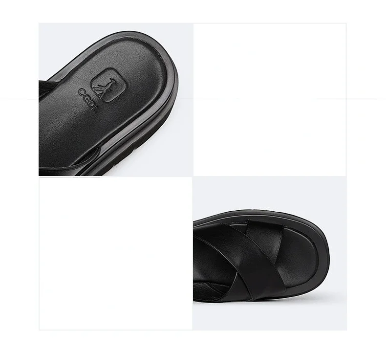 Luxury Mens Leather Slippers 2024 New Style Genuine Leather Outdoor Sandals Fashion Platform Business Slippers Summer Man Shoes