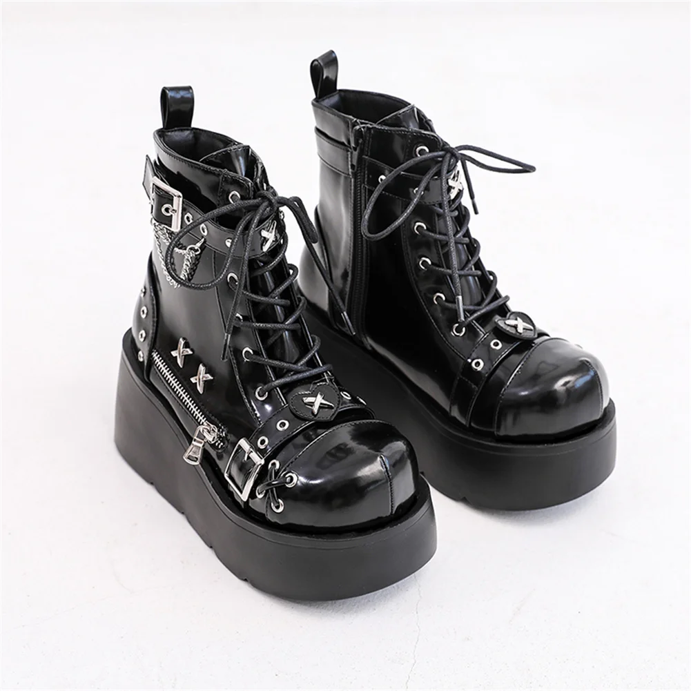 Brand New Ladies Goth Platform Ankle Boots Fashion Buckle Zip Rivet Punk Wedges High Heels Womens Boots Party Street Woman Shoes