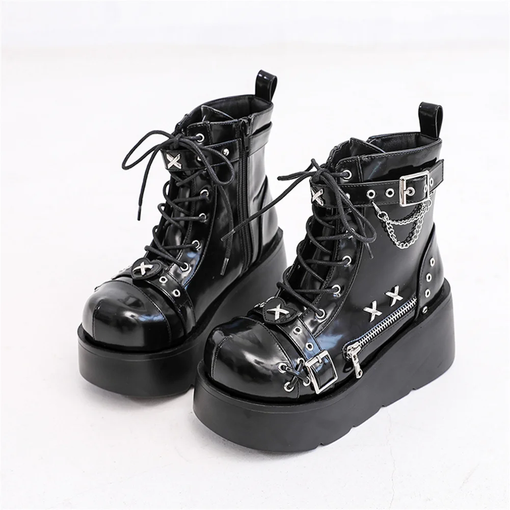 Brand New Ladies Goth Platform Ankle Boots Fashion Buckle Zip Rivet Punk Wedges High Heels Womens Boots Party Street Woman Shoes