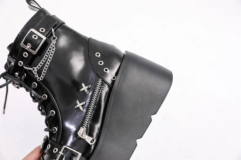 Brand New Ladies Goth Platform Ankle Boots Fashion Buckle Zip Rivet Punk Wedges High Heels Womens Boots Party Street Woman Shoes
