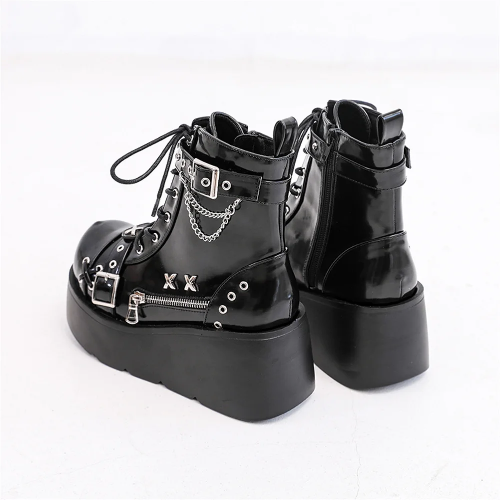 Brand New Ladies Goth Platform Ankle Boots Fashion Buckle Zip Rivet Punk Wedges High Heels Womens Boots Party Street Woman Shoes