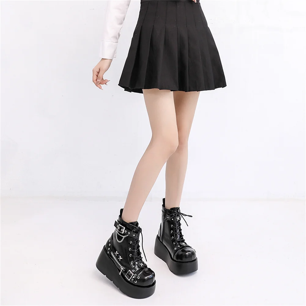 Brand New Ladies Goth Platform Ankle Boots Fashion Buckle Zip Rivet Punk Wedges High Heels Womens Boots Party Street Woman Shoes