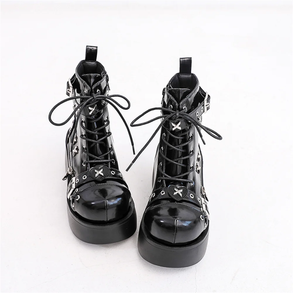 Brand New Ladies Goth Platform Ankle Boots Fashion Buckle Zip Rivet Punk Wedges High Heels Womens Boots Party Street Woman Shoes