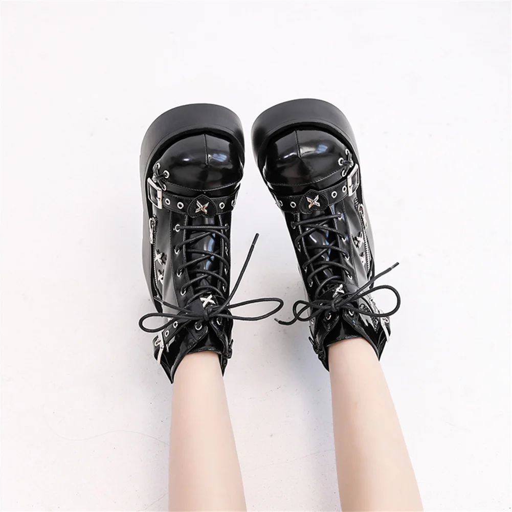 Brand New Ladies Goth Platform Ankle Boots Fashion Buckle Zip Rivet Punk Wedges High Heels Womens Boots Party Street Woman Shoes