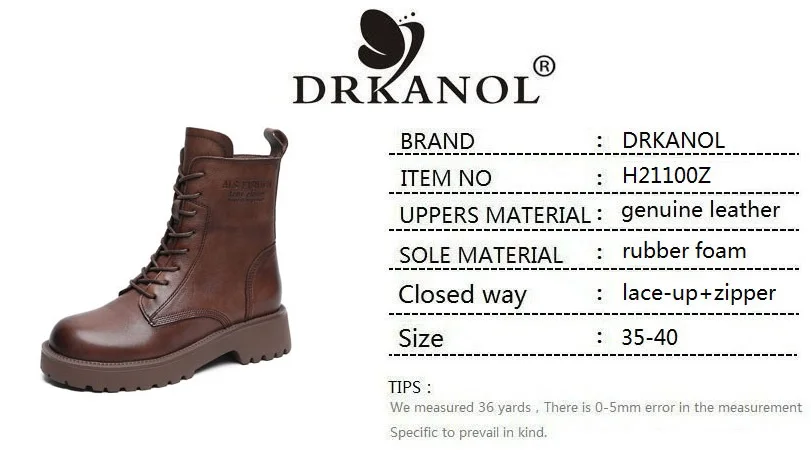 DRKANOL British Style Handmade Retro Winter Women Platform Heel Boots Luxury Full Cow Leather Mid Calf Thick Heel Warm Boots