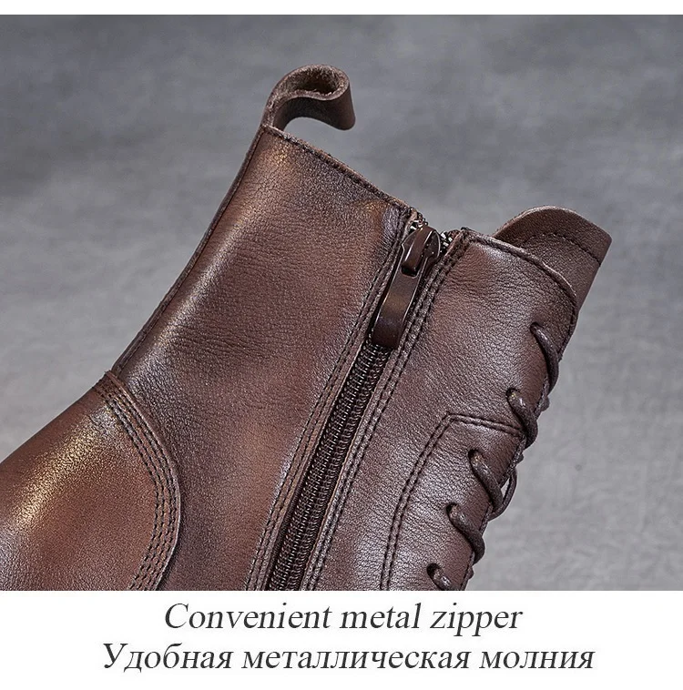 DRKANOL British Style Handmade Retro Winter Women Platform Heel Boots Luxury Full Cow Leather Mid Calf Thick Heel Warm Boots