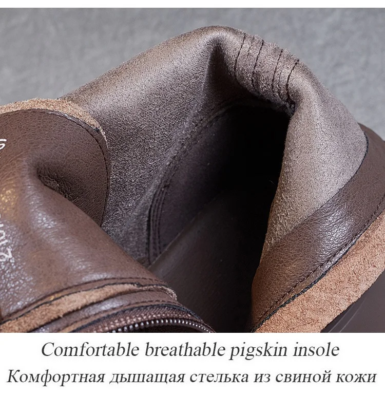 DRKANOL British Style Handmade Retro Winter Women Platform Heel Boots Luxury Full Cow Leather Mid Calf Thick Heel Warm Boots