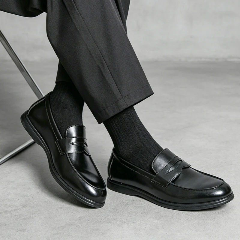 Classic Black and White Men's Comfortable Anti Slip Casual Loafers Fashionable Spring New Men's Breathable Casual Leather Shoes