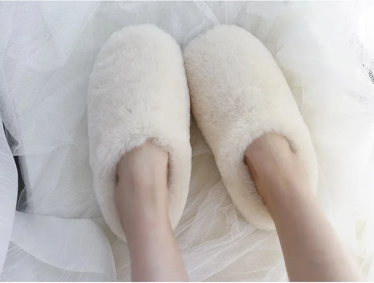 Natural Sheepskin Fur Slippers for Women Warm Wool Winter Indoor Home Shoes Fashion Casual Lady Slip-On House Slippers