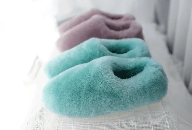 Natural Sheepskin Fur Slippers for Women Warm Wool Winter Indoor Home Shoes Fashion Casual Lady Slip-On House Slippers