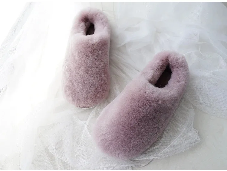 Natural Sheepskin Fur Slippers for Women Warm Wool Winter Indoor Home Shoes Fashion Casual Lady Slip-On House Slippers