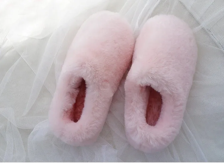 Natural Sheepskin Fur Slippers for Women Warm Wool Winter Indoor Home Shoes Fashion Casual Lady Slip-On House Slippers