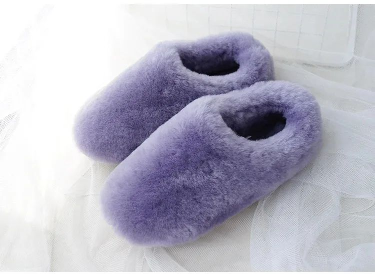 Natural Sheepskin Fur Slippers for Women Warm Wool Winter Indoor Home Shoes Fashion Casual Lady Slip-On House Slippers