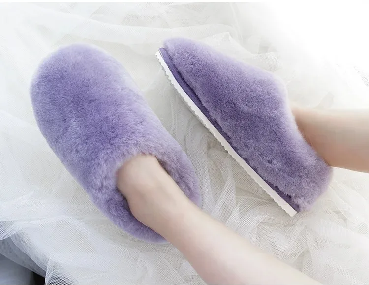 Natural Sheepskin Fur Slippers for Women Warm Wool Winter Indoor Home Shoes Fashion Casual Lady Slip-On House Slippers