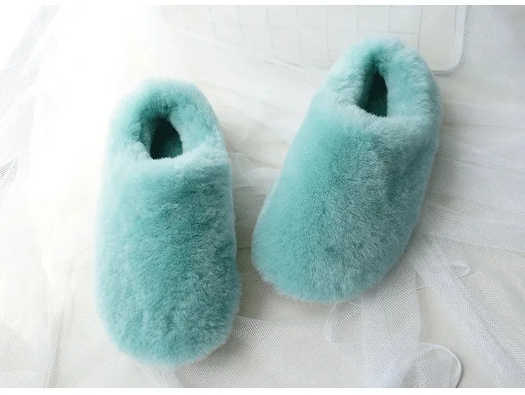 Natural Sheepskin Fur Slippers for Women Warm Wool Winter Indoor Home Shoes Fashion Casual Lady Slip-On House Slippers
