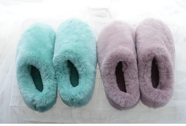 Natural Sheepskin Fur Slippers for Women Warm Wool Winter Indoor Home Shoes Fashion Casual Lady Slip-On House Slippers