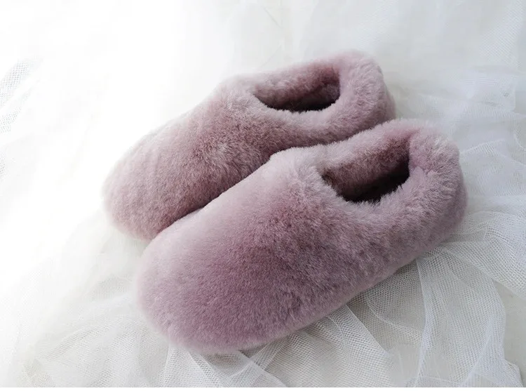 Natural Sheepskin Fur Slippers for Women Warm Wool Winter Indoor Home Shoes Fashion Casual Lady Slip-On House Slippers
