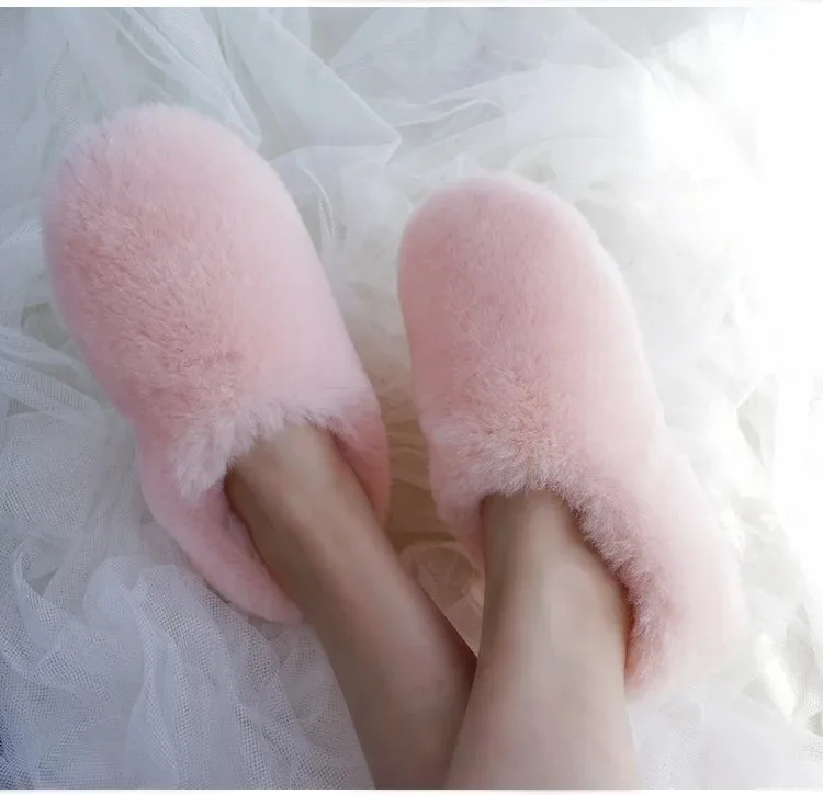 Natural Sheepskin Fur Slippers for Women Warm Wool Winter Indoor Home Shoes Fashion Casual Lady Slip-On House Slippers