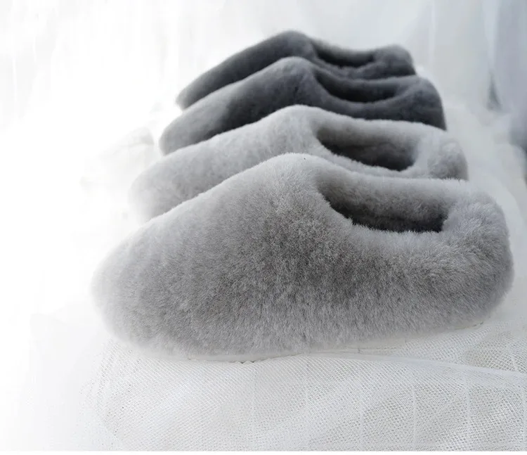 Natural Sheepskin Fur Slippers for Women Warm Wool Winter Indoor Home Shoes Fashion Casual Lady Slip-On House Slippers