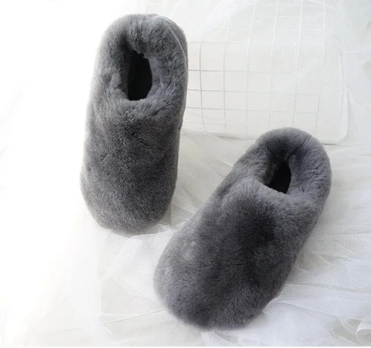 Natural Sheepskin Fur Slippers for Women Warm Wool Winter Indoor Home Shoes Fashion Casual Lady Slip-On House Slippers