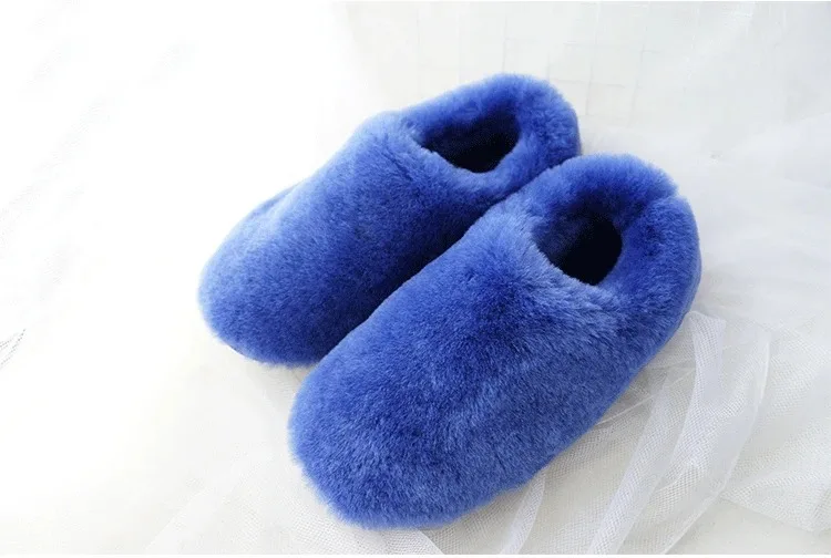 Natural Sheepskin Fur Slippers for Women Warm Wool Winter Indoor Home Shoes Fashion Casual Lady Slip-On House Slippers
