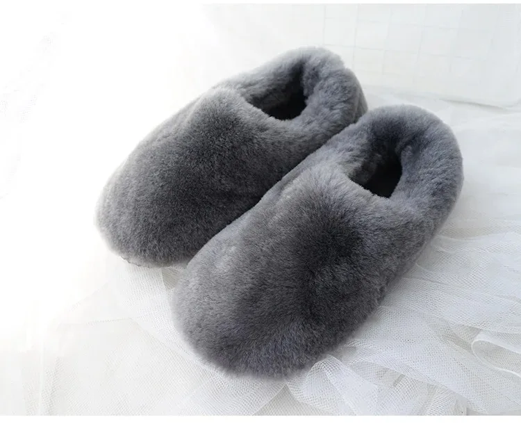 Natural Sheepskin Fur Slippers for Women Warm Wool Winter Indoor Home Shoes Fashion Casual Lady Slip-On House Slippers