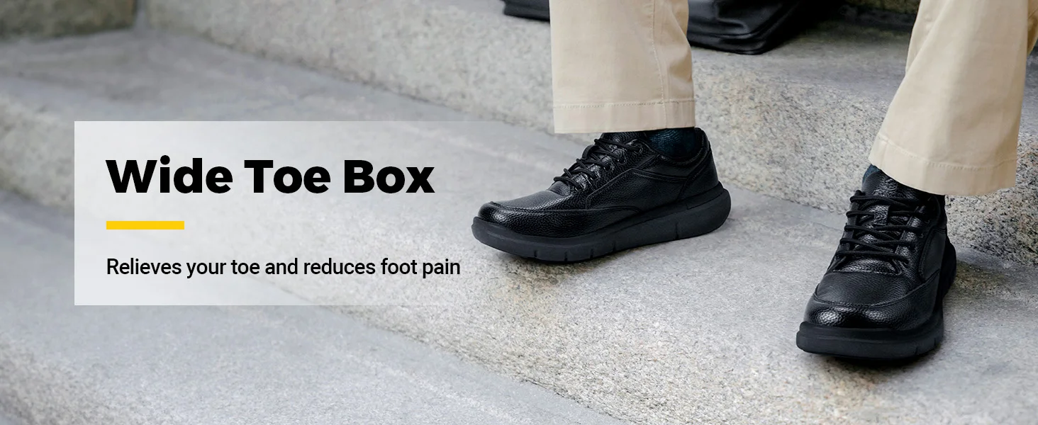 FitVille Men Wide Fit Oxford Shoes Leather Lace-Up Non-Slip Durable Sole Comfort Business Formal Dress Shoes Daily Office Casual Walking Leather Footwear