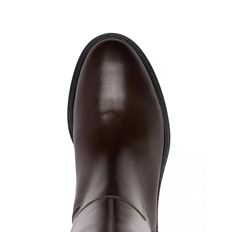 Arden Furtado brown boots for women knee high genuine leather square heel long boots Round toe Slip-on tan bootie Riding boots