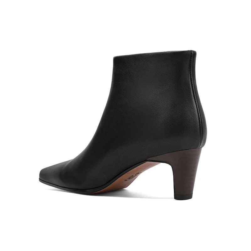 NEW TREND 2026 Autumn Winter Women Genuine Leather Ankle Boots High Block Heels Black Brown Elegant Pointed Toe Side Zipper Boot