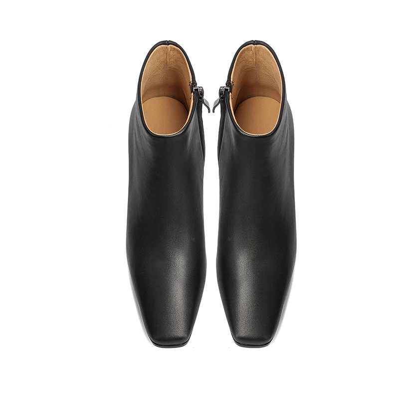 NEW TREND 2026 Autumn Winter Women Genuine Leather Ankle Boots High Block Heels Black Brown Elegant Pointed Toe Side Zipper Boot