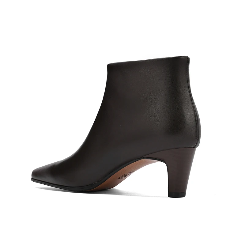 NEW TREND 2026 Autumn Winter Women Genuine Leather Ankle Boots High Block Heels Black Brown Elegant Pointed Toe Side Zipper Boot