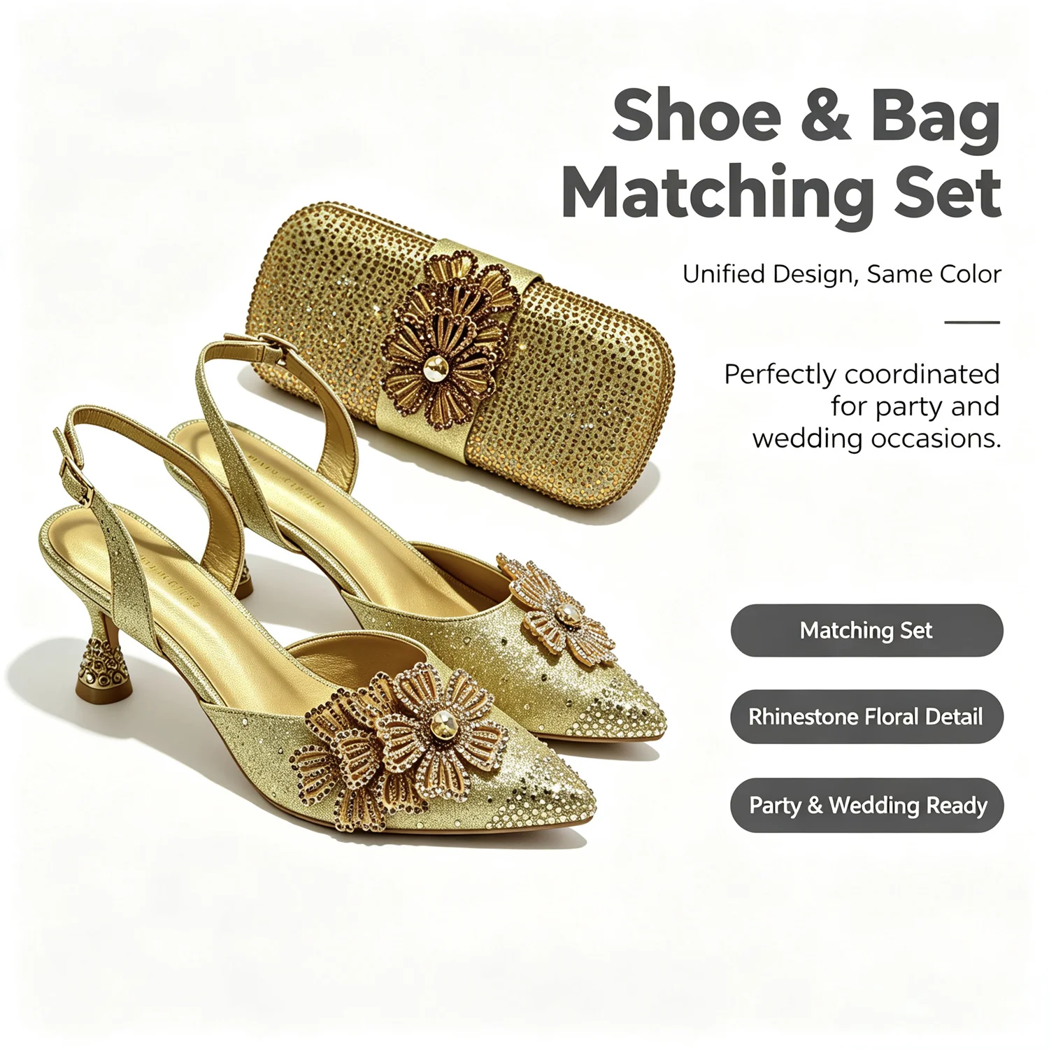2026 Elegant Olive Color Women's Heels Shoes Bag Set Rhinestone Embellished Designer HAND CRAFTED UPPER Shoes for Special Event