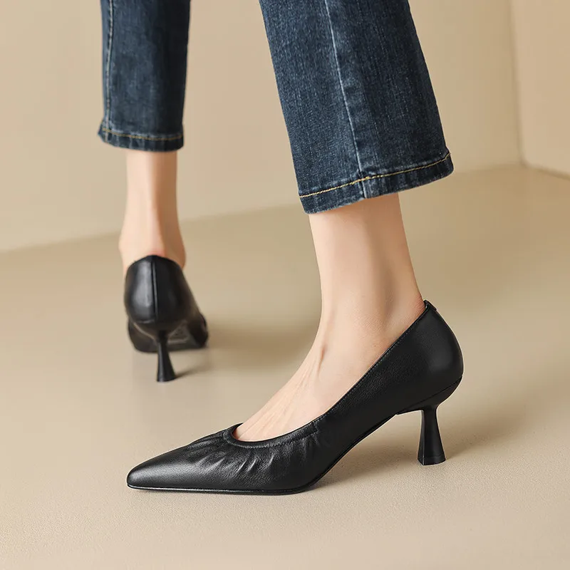 FEDONAS Women Pumps Spring Summer Office Ladies Party Pointed Toe Thin Heels Soft Genuine Leather Shoes Woman Fashion Elegant