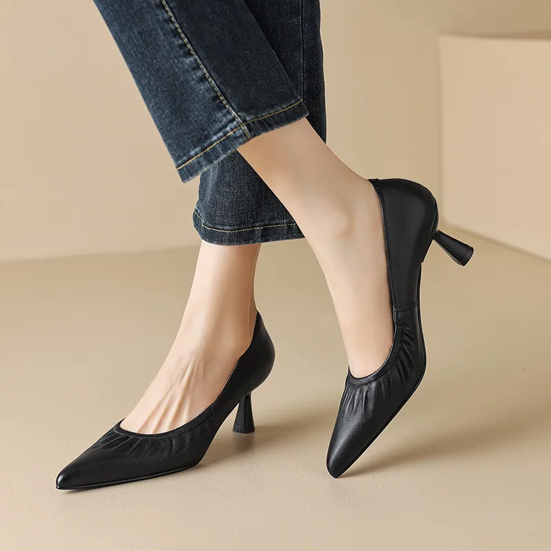 FEDONAS Women Pumps Spring Summer Office Ladies Party Pointed Toe Thin Heels Soft Genuine Leather Shoes Woman Fashion Elegant