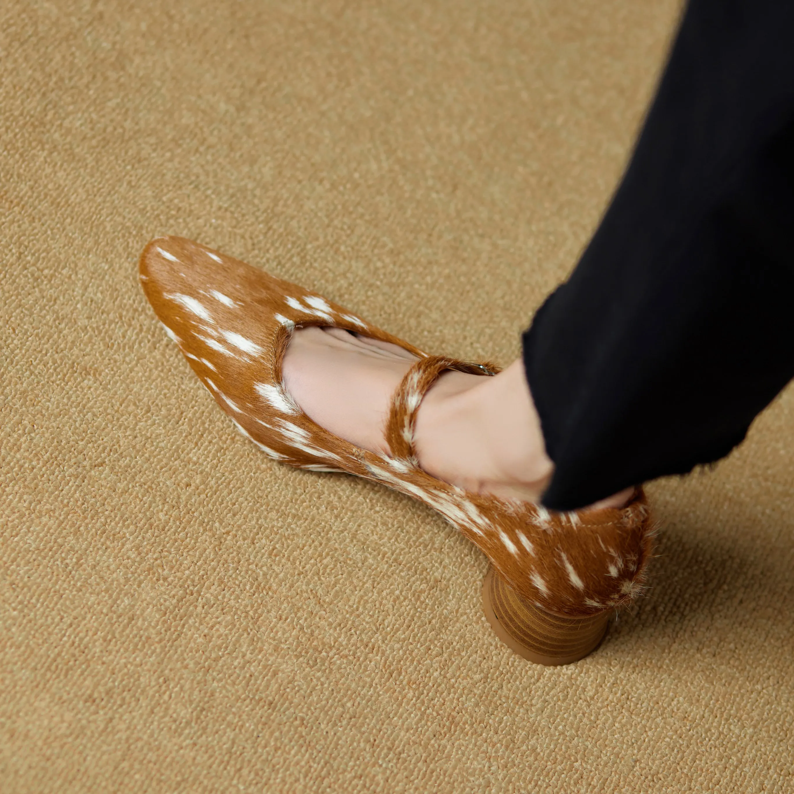 Mary Jane Shoes Women 2026 New Pointed Toe Women Shoes Pony Hair Strap Genuine Leather Leopard Print Formal Female Shoes